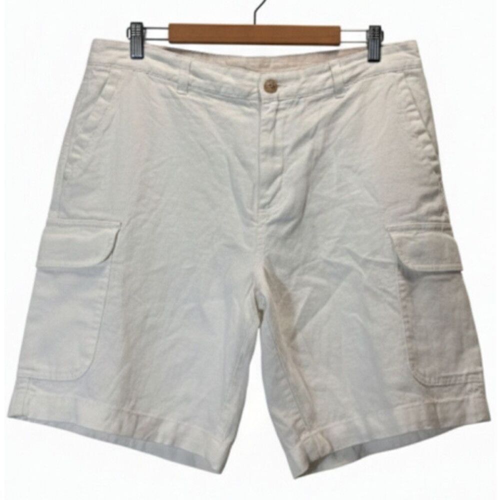 C&C California Mens size 36 White Linen Cargo Shorts Flat Front casual